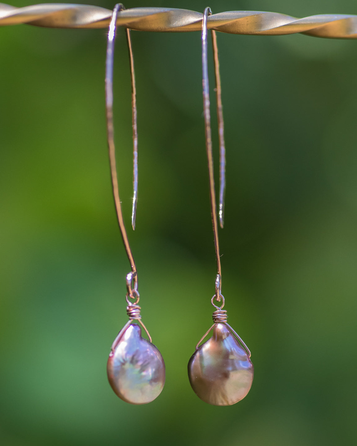 Rose Gold Filled Taupe Modern Pearl Earrings