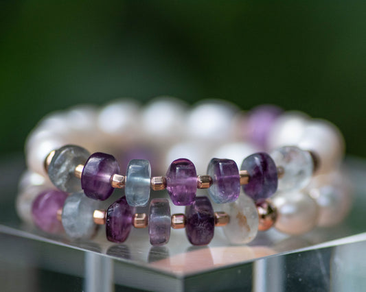 Freshwater Pearl & Fluorite Beaded Bracelet