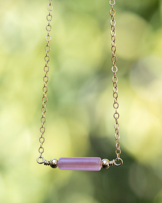 Pink Tiger's Eye Gemstone Bar Necklace