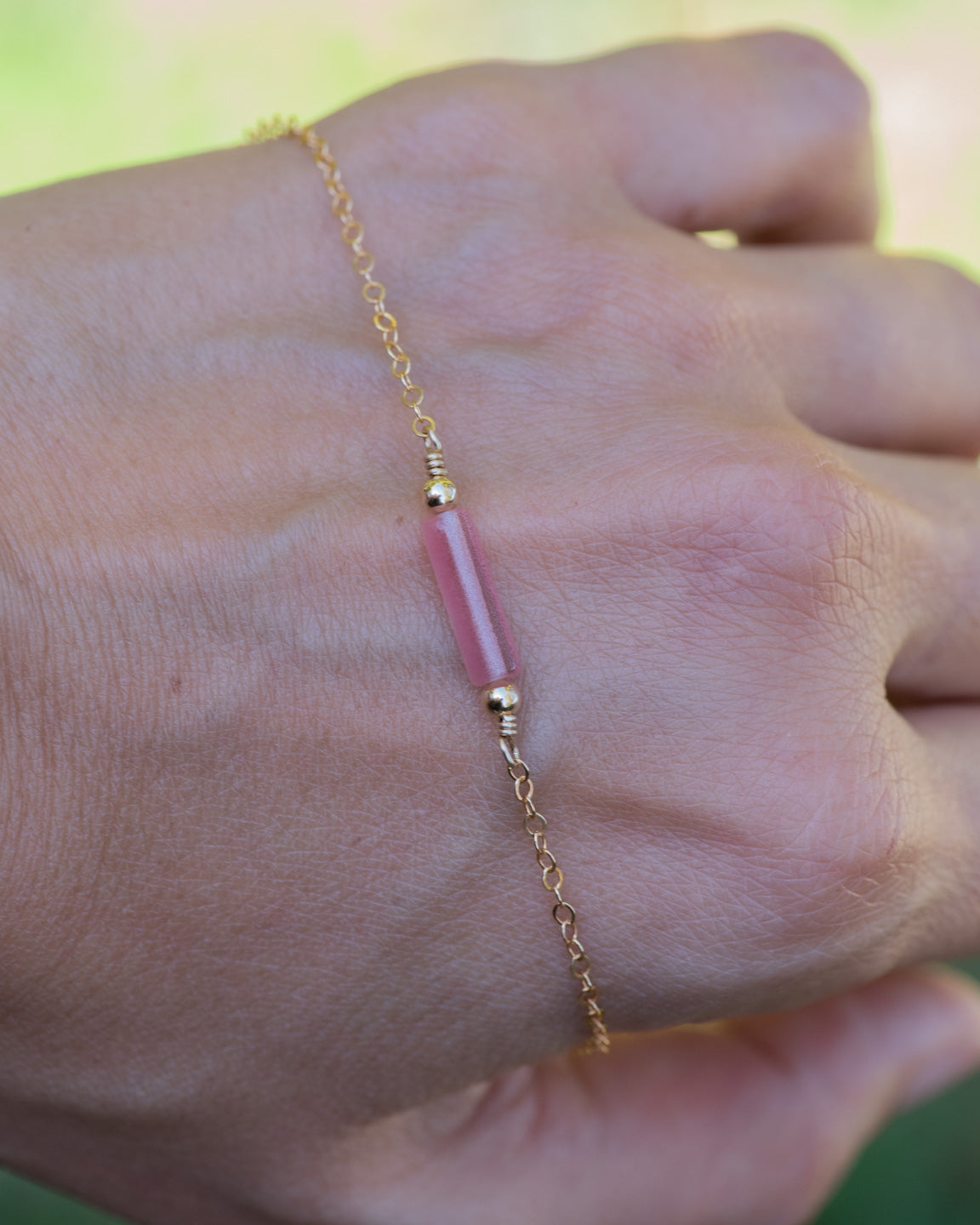 Pink Tiger's Eye Gemstone Bar Necklace