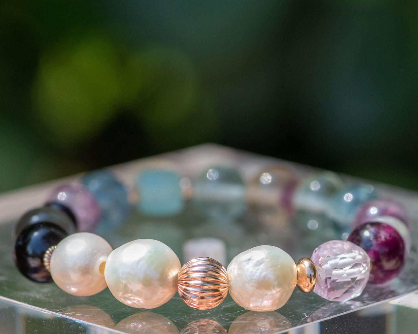 Baroque Pearl & Fluorite Gemstone Beaded Bracelet
