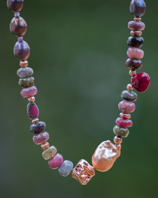 Tourmaline & Peacock Pearl Statement Necklace