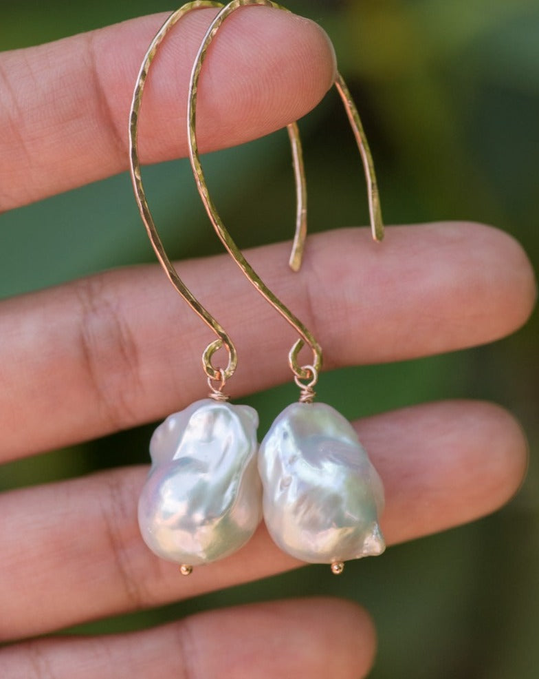 Solid 14kt Gold Baroque Pearl Earrings